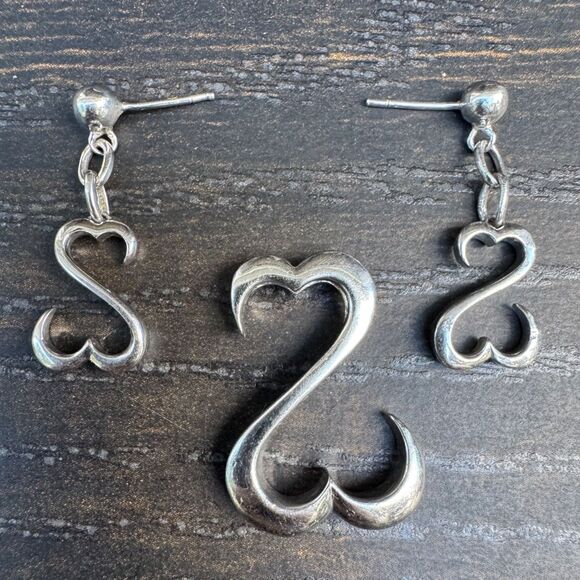 Jane Seymour Vintage JWBR Open Heart Pendant & Earrings Set Sterling Silver - Picture 1 of 6